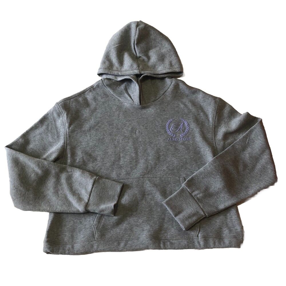 Aeropostale Aero Sport Fleece Crop Hoodie Kangaroo Pocket Drawstring Waist Large